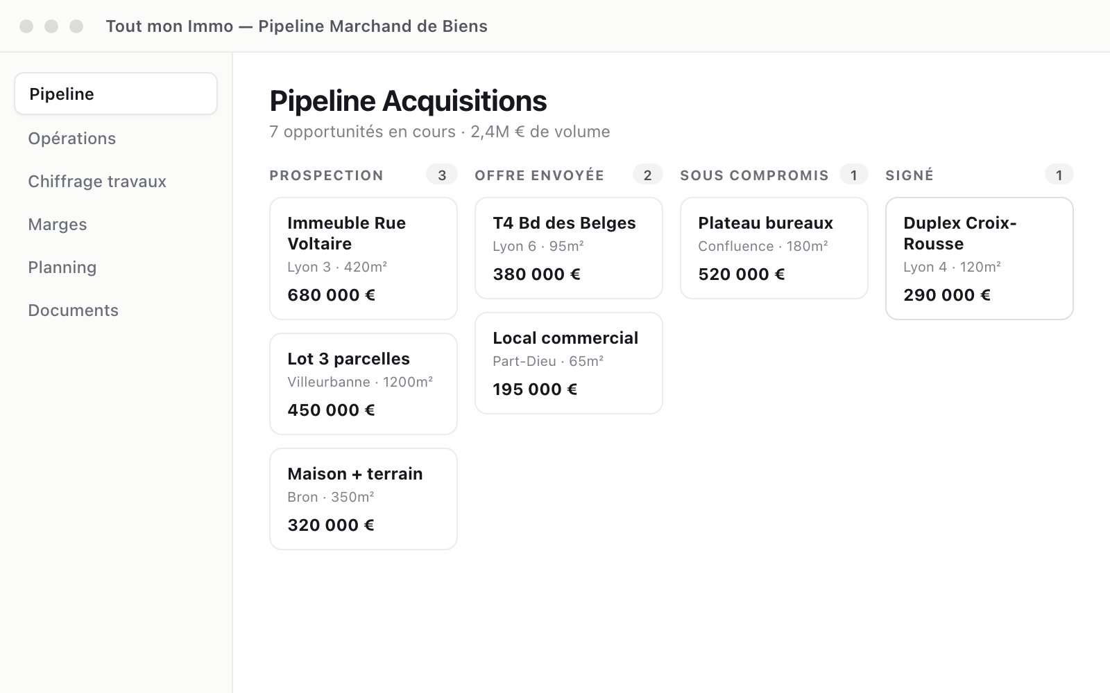 Pipeline marchand de biens : de la prospection à la signature